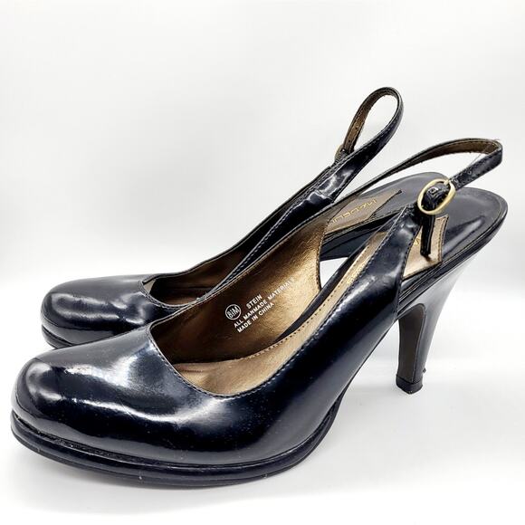Y2K Madeline Stuart Stein Black Patent Leather Slingback Heels Women’s Size 8.5M - Picture 2 of 10